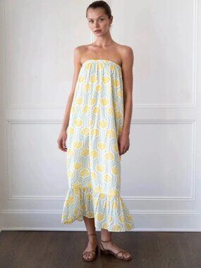 La Maregold Penny Dress Marigold Floral Strapless Maxi NWT XS Yellow Green